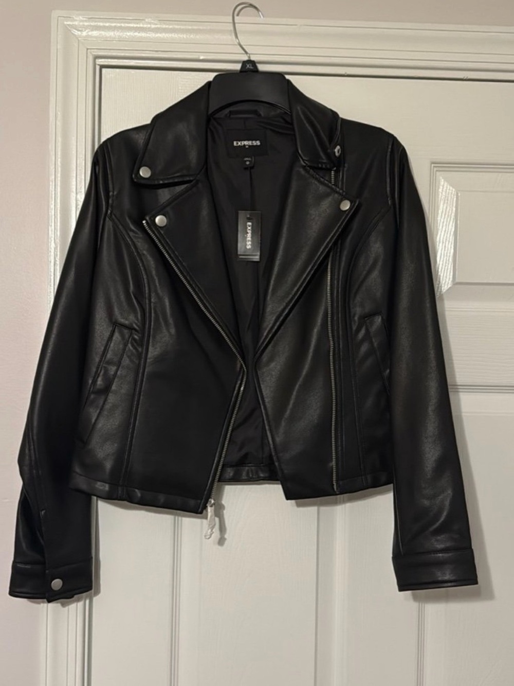 Express Women’s Black Faux Leather Moto Jacket xsmall new with tags